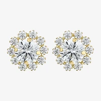 Cluster Flower Cubic Zirconia Stud Earrings 14K Gold