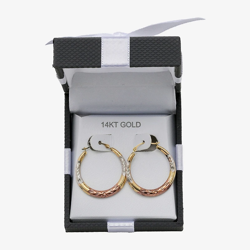 14K Tri-Tone Gold Diamond-Cut Round Hoop Earrings