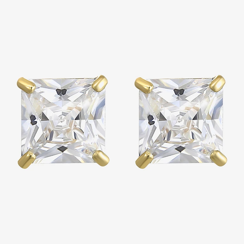 Princess-Cut Cubic Zirconia 10K Gold Stud Earrings