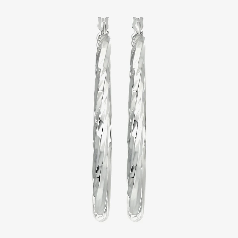 Womens Sterling Silver 40mm Round Hoop Earrings