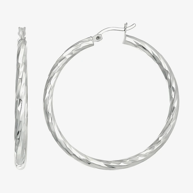 Womens Sterling Silver 40mm Round Hoop Earrings