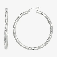 Womens Sterling Silver 40mm Round Hoop Earrings
