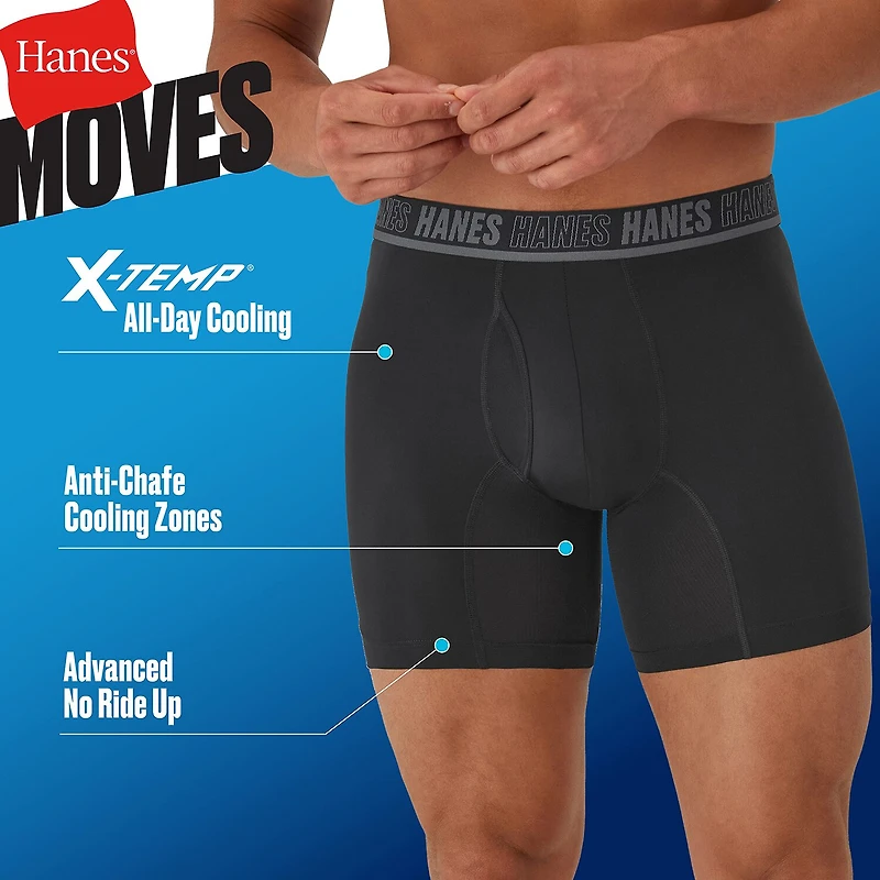 Hanes Moves X-Temp Performance Mens 4 Pack Boxer Briefs Um2bd4