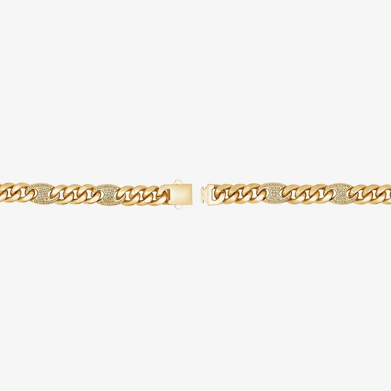 (F, Si2) Mens 14K Gold Over Stainless Steel Stainless Steel 8 1/2 Inch Solid Curb Chain Bracelet