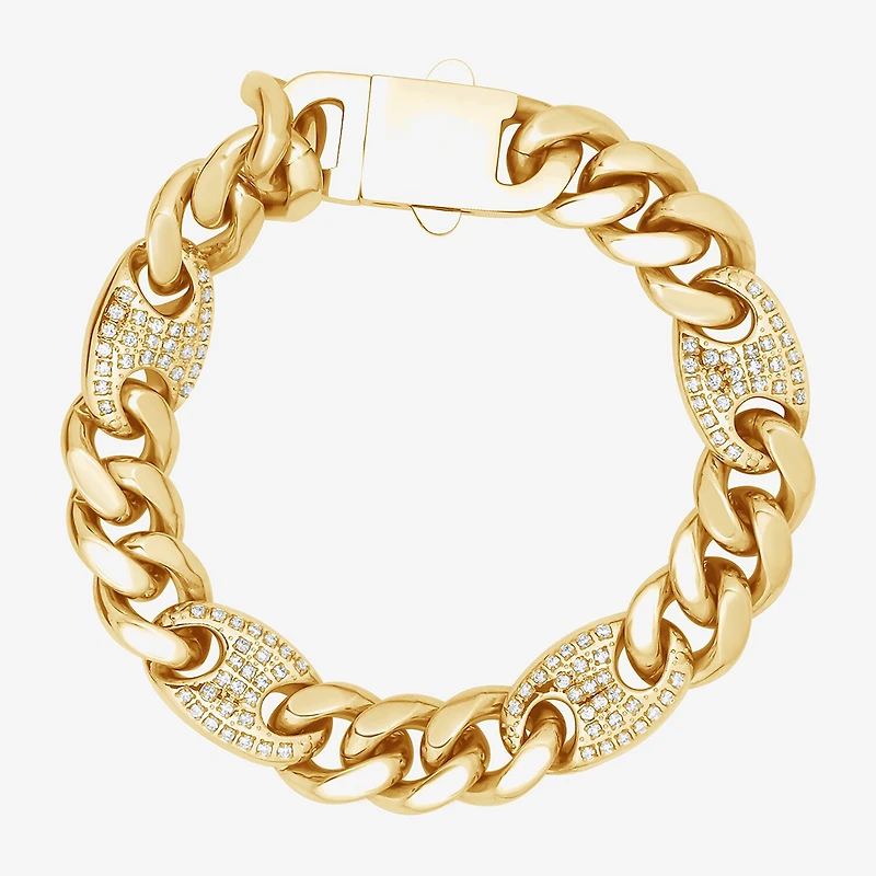 (F, Si2) Mens 14K Gold Over Stainless Steel Stainless Steel 8 1/2 Inch Solid Curb Chain Bracelet