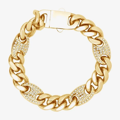 (F, Si2) Mens 14K Gold Over Stainless Steel Stainless Steel 8 1/2 Inch Solid Curb Chain Bracelet
