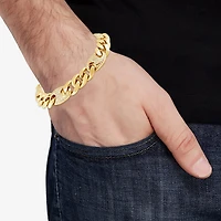 (F, Si2) Mens 14K Gold Over Stainless Steel Stainless Steel 8 1/2 Inch Solid Curb Chain Bracelet