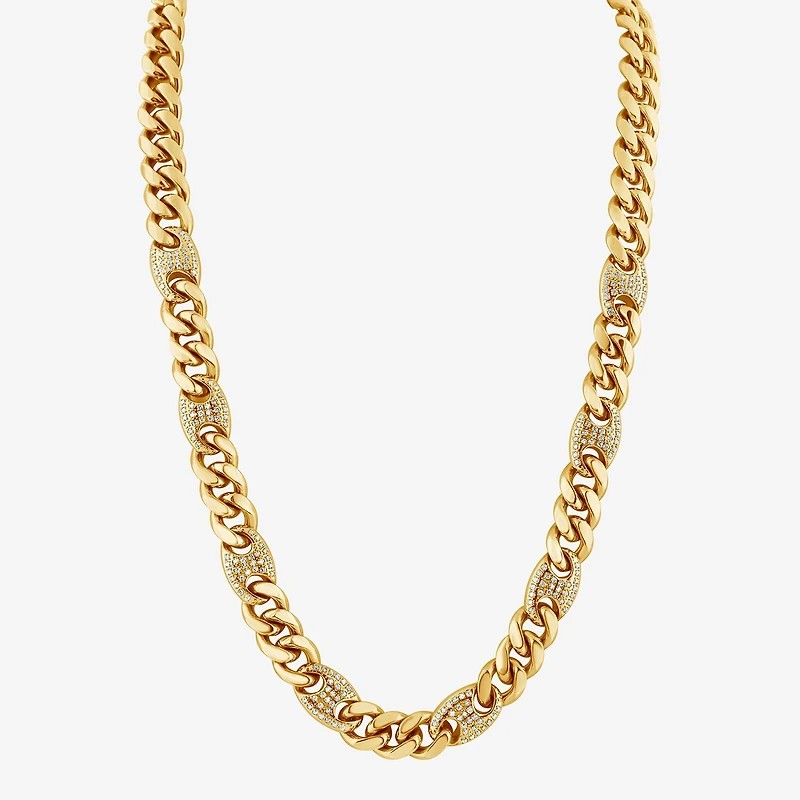 (F,Si2) Mens 14K Gold Over Stainless Steel 24 Inch Curb Chain Necklace