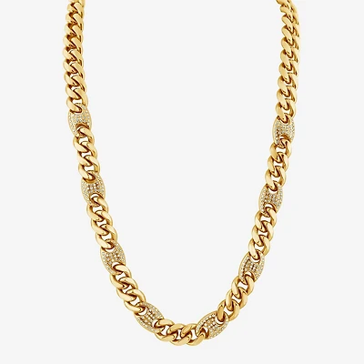 (F,Si2) Mens 14K Gold Over Stainless Steel 24 Inch Curb Chain Necklace