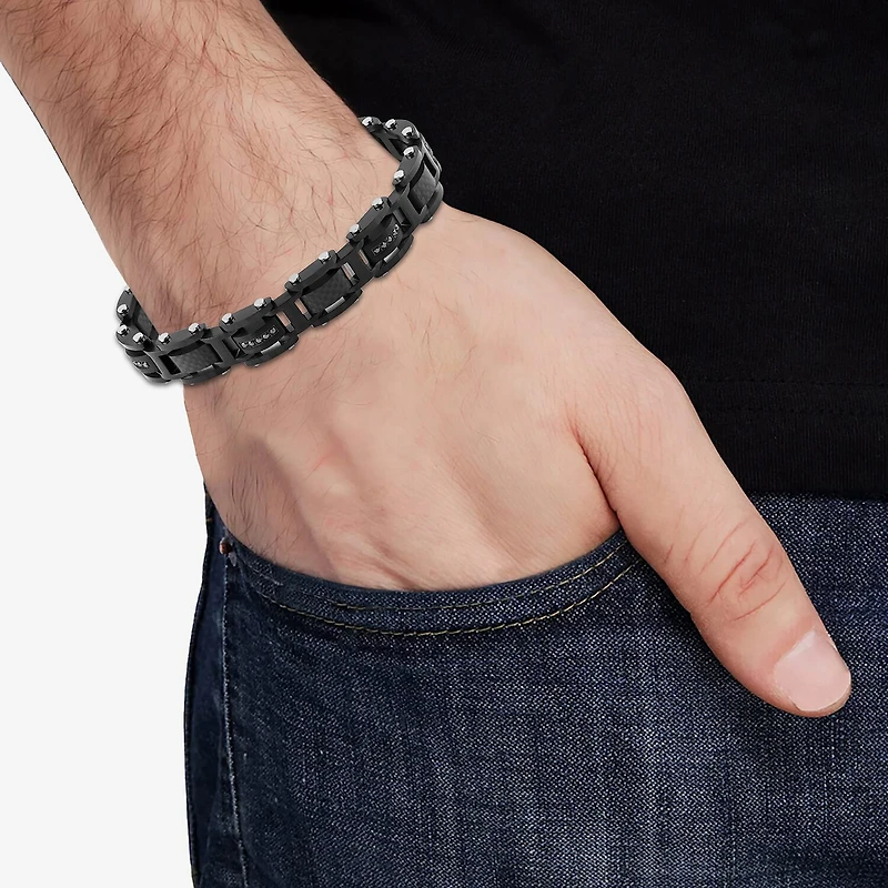 (F / Si2) Mens Stainless Steel Solid 8 1/2 Inch Link Bracelet
