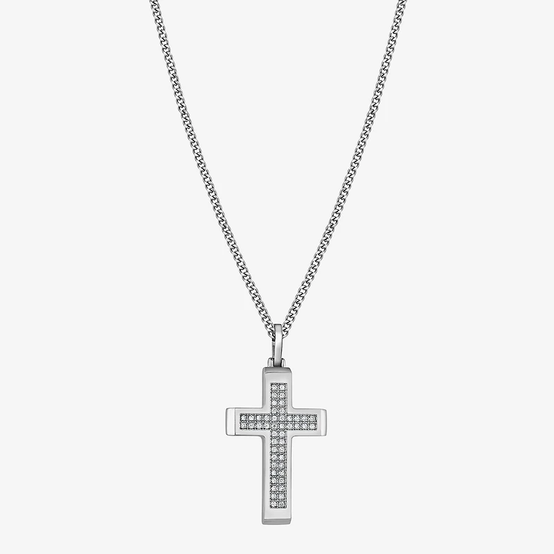 Cross (F,Si2) Mens 5/8 CT. Lab Grown White Diamond Stainless Steel Cross 24 Inch Pendant Necklace
