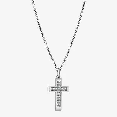 Cross (F,Si2) Mens 5/8 CT. Lab Grown White Diamond Stainless Steel Cross 24 Inch Pendant Necklace