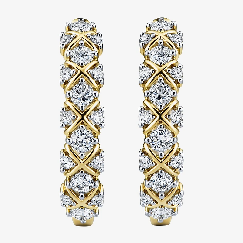 (I / I2) Womens 1 CT. T.W. Lab Grown White Diamond 14K Gold Over Silver 24.2mm Hoop Earrings