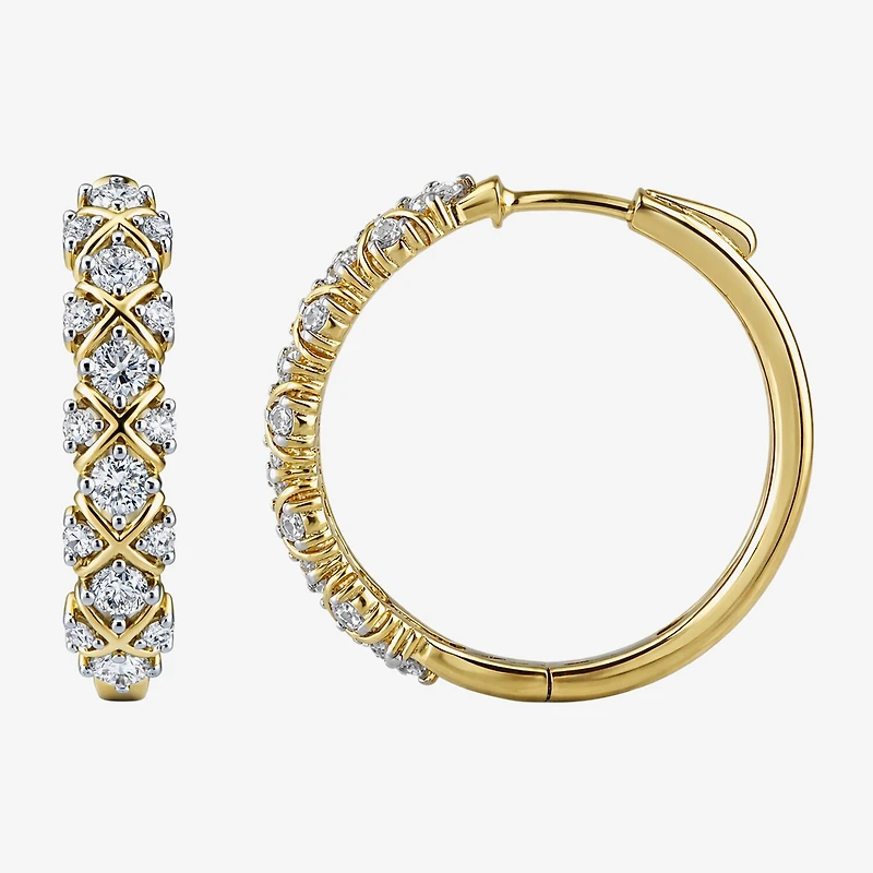 (I / I2) Womens 1 CT. T.W. Lab Grown White Diamond 14K Gold Over Silver 24.2mm Hoop Earrings