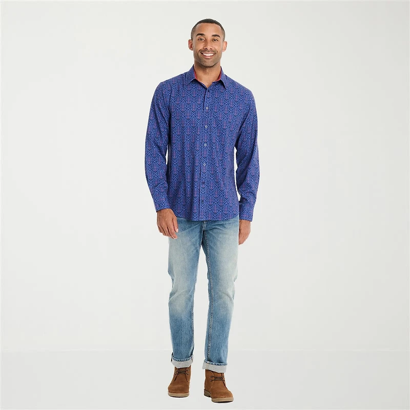 Nick Graham Mens Long Sleeve Regular Fit Button-Down Shirt