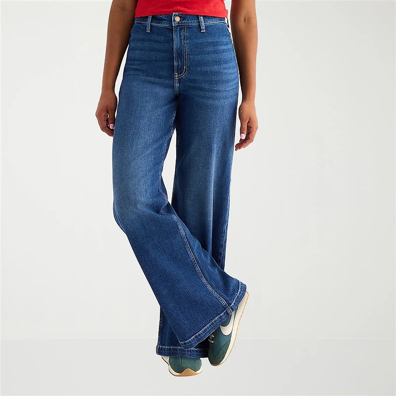 Arizona Womens Juniors Short Highest Rise Wide Leg Jean