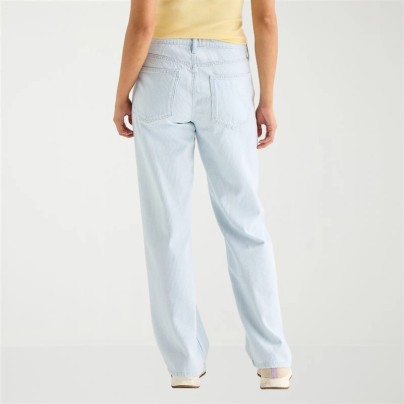 Arizona Striped Womens Juniors Short Low Rise Straight Leg Jean