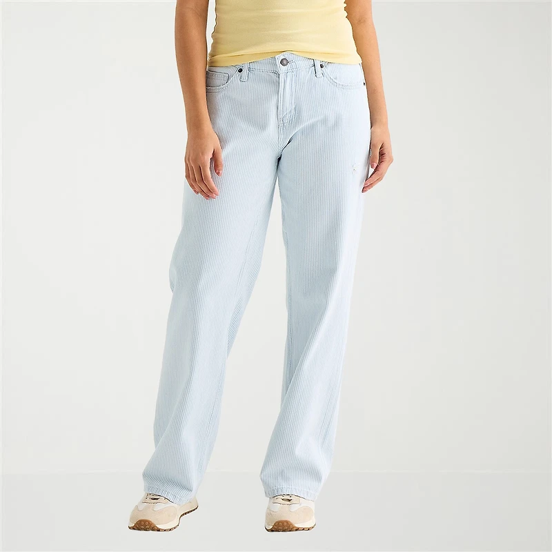 Arizona Striped Womens Juniors Short Low Rise Straight Leg Jean