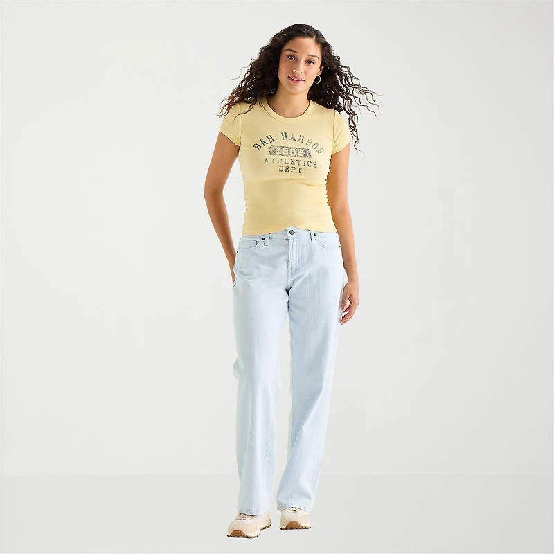Arizona Striped Womens Juniors Short Low Rise Straight Leg Jean
