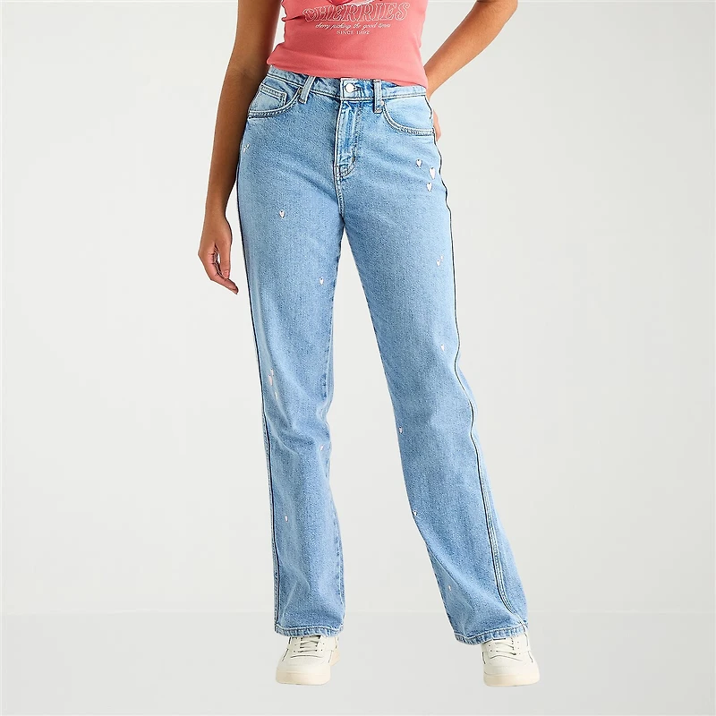 Arizona Womens Juniors Short High Rise Stretch Fabric Straight Leg Jean