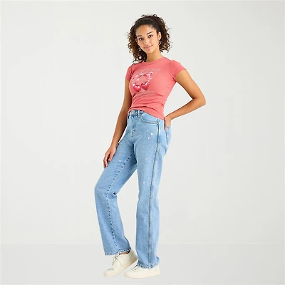 Arizona Womens Juniors Short High Rise Stretch Fabric Straight Leg Jean