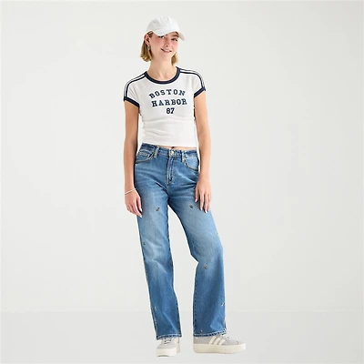 Arizona Womens Juniors Short High Rise Stretch Fabric Straight Leg Jean