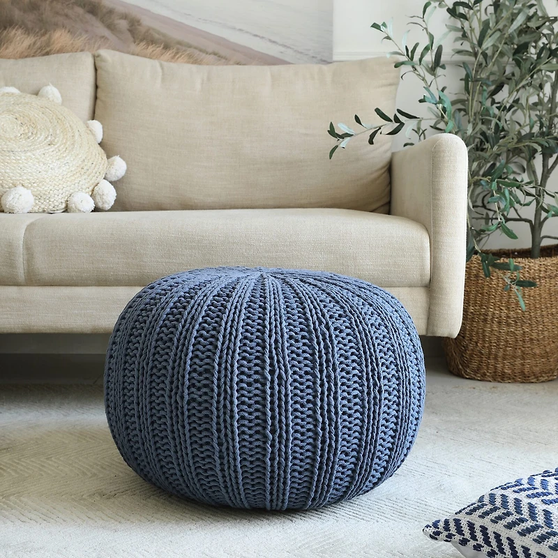 LR Home Montra 16" Handmade Cableknit Cotton Pouf