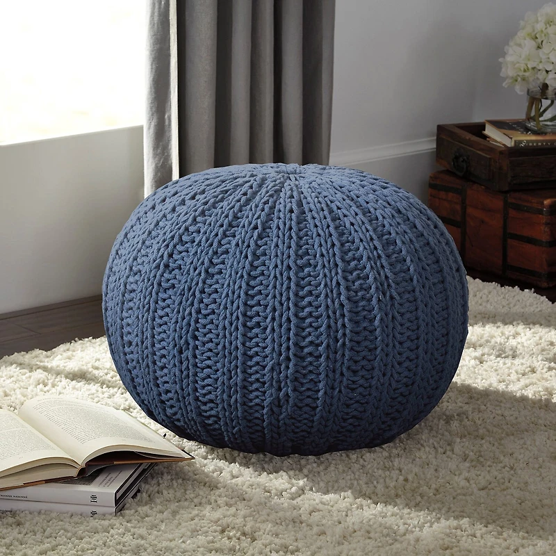 LR Home Montra 16" Handmade Cableknit Cotton Pouf