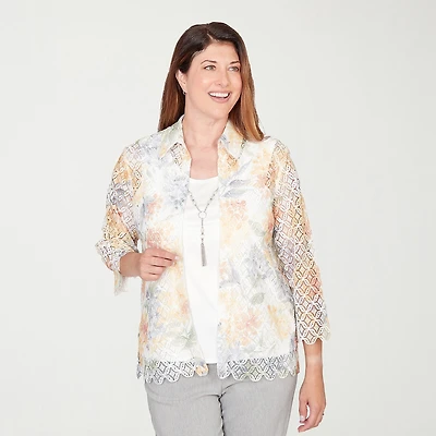 Alfred Dunner Al Fresco Womens 3/4 Sleeve Layered Top