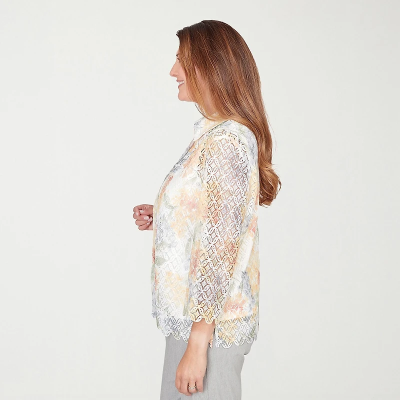 Alfred Dunner Al Fresco Womens 3/4 Sleeve Layered Top