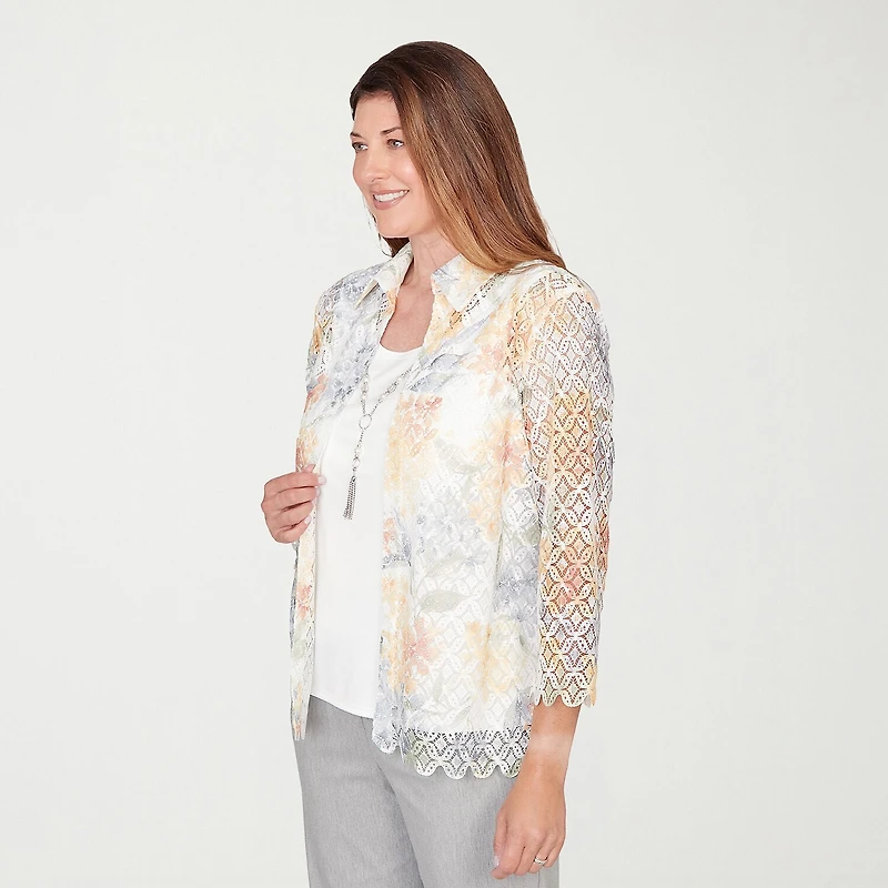 Alfred Dunner Al Fresco Womens 3/4 Sleeve Layered Top