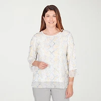 Alfred Dunner Al Fresco Womens Crew Neck 3/4 Sleeve Layered Top
