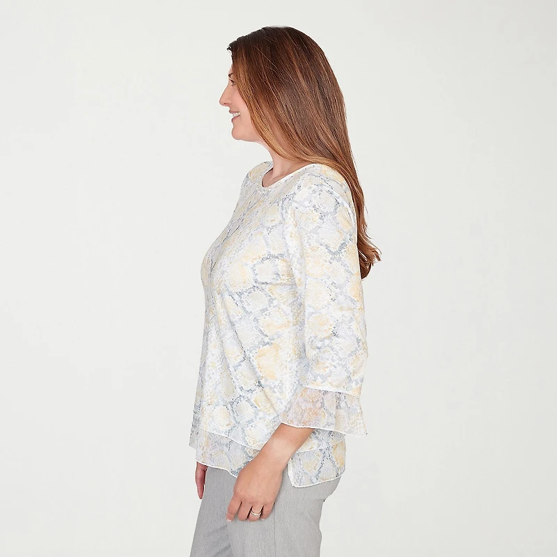 Alfred Dunner Al Fresco Womens Crew Neck 3/4 Sleeve Layered Top