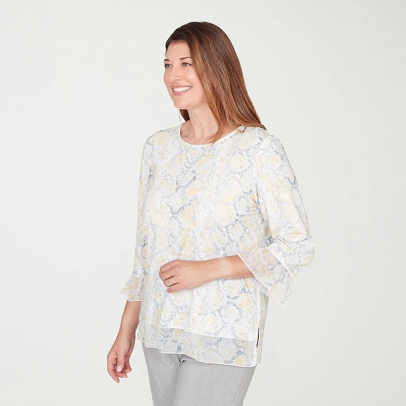 Alfred Dunner Al Fresco Womens Crew Neck 3/4 Sleeve Layered Top