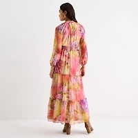 Melonie T Womens V Neck Long Sleeve Raglan Maxi Dress