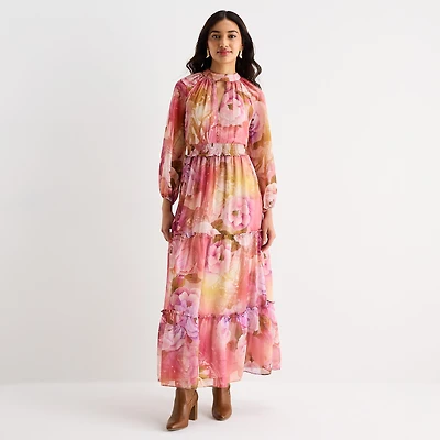 Melonie T Womens V Neck Long Sleeve Raglan Maxi Dress