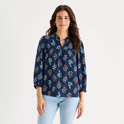 St. John's Bay Womens Tall Split Tie Neck 3/4 Sleeve Blouse