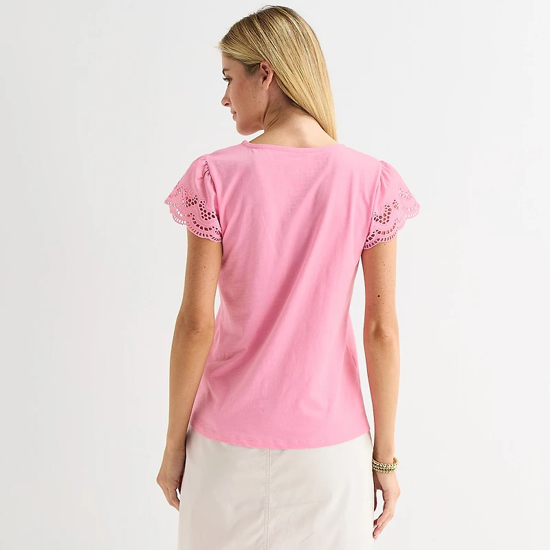 St. John's Bay Womens Tall Crew Neck Short Sleeve Blouse
