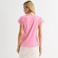 St. John's Bay Womens Tall Crew Neck Short Sleeve Blouse