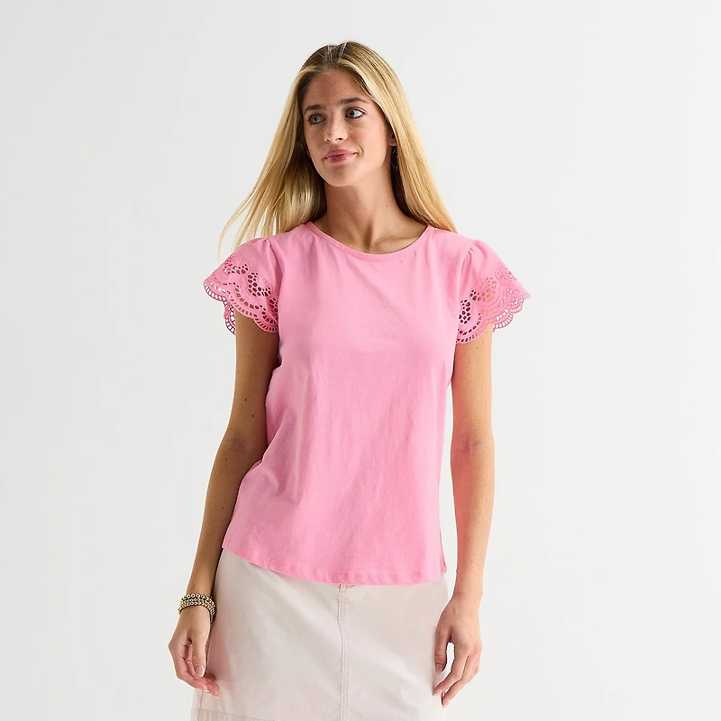 St. John's Bay Womens Tall Crew Neck Short Sleeve Blouse