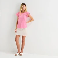 St. John's Bay Womens Tall Crew Neck Short Sleeve Blouse