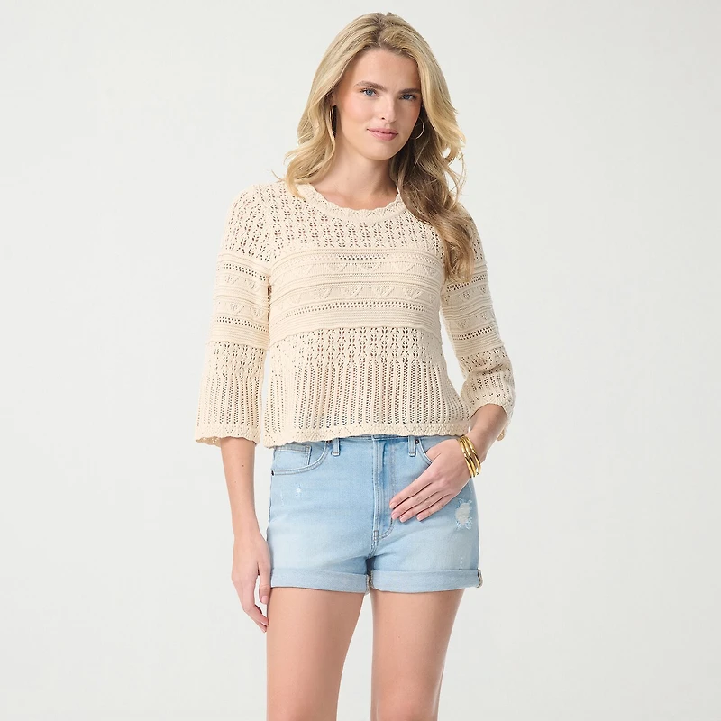 JS Jessica Simpson Womens Crew Neck 3/4 Sleeve Pullover Sweater