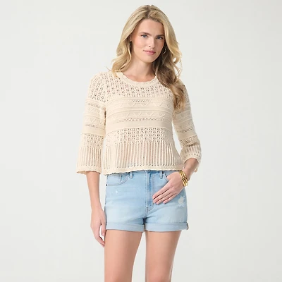 JS Jessica Simpson Womens Crew Neck 3/4 Sleeve Pullover Sweater