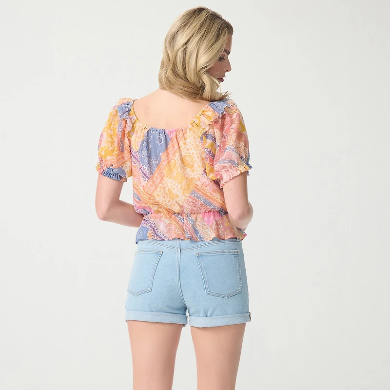 JS Jessica Simpson Womens Split Tie Neck Short Sleeve Peplum Top