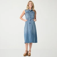 JS Jessica Simpson Womens Midi Sleeveless A-Line Dress