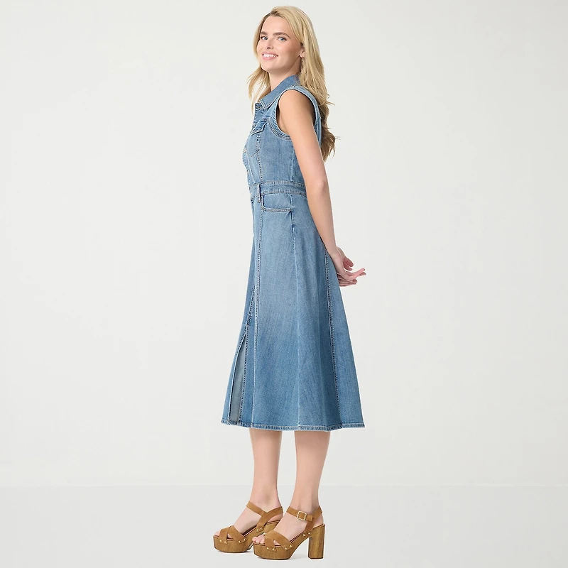 JS Jessica Simpson Womens Midi Sleeveless A-Line Dress