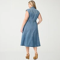 JS Jessica Simpson Womens Plus Midi Sleeveless A-Line Dress
