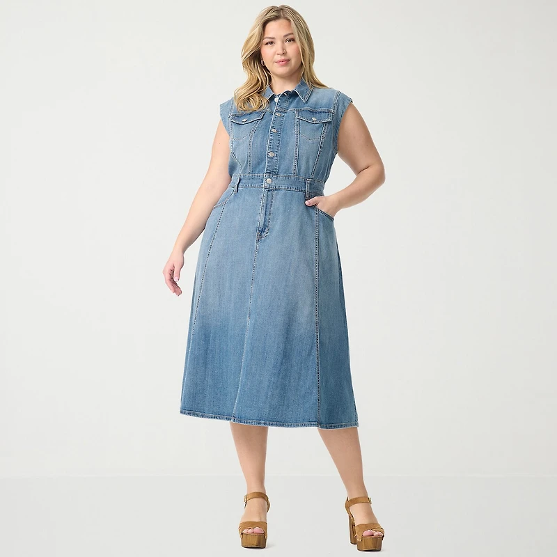 JS Jessica Simpson Womens Plus Midi Sleeveless A-Line Dress