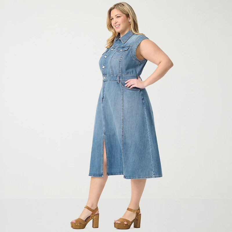JS Jessica Simpson Womens Plus Midi Sleeveless A-Line Dress
