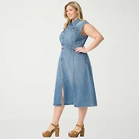 JS Jessica Simpson Womens Plus Midi Sleeveless A-Line Dress